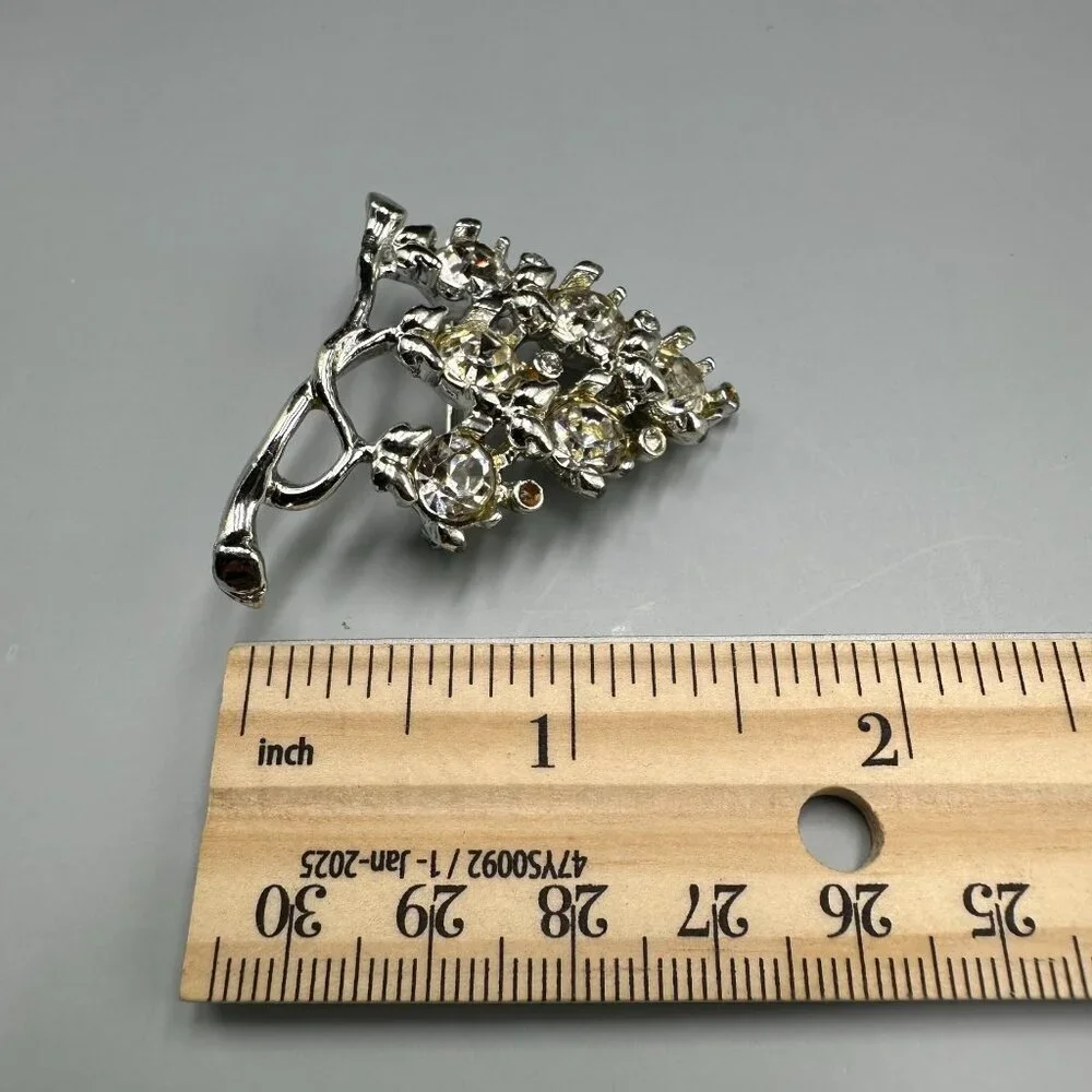 3/$30 Vintage Rhinestone Grape Cluster Brooch Silver Tone Fruit Statement Pin